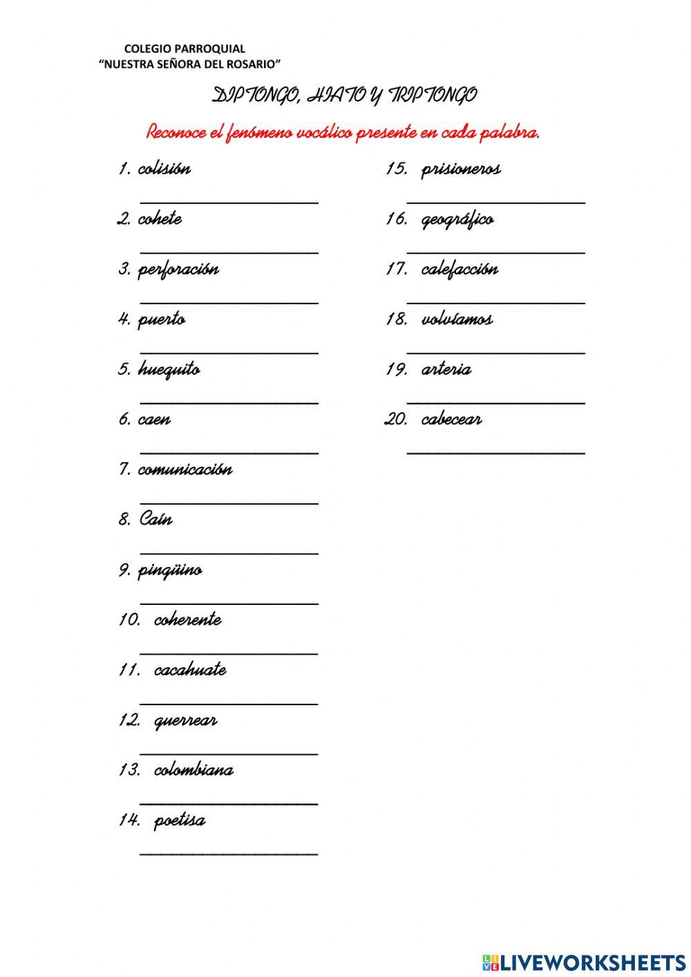 Diptongo, hiato y triptongo