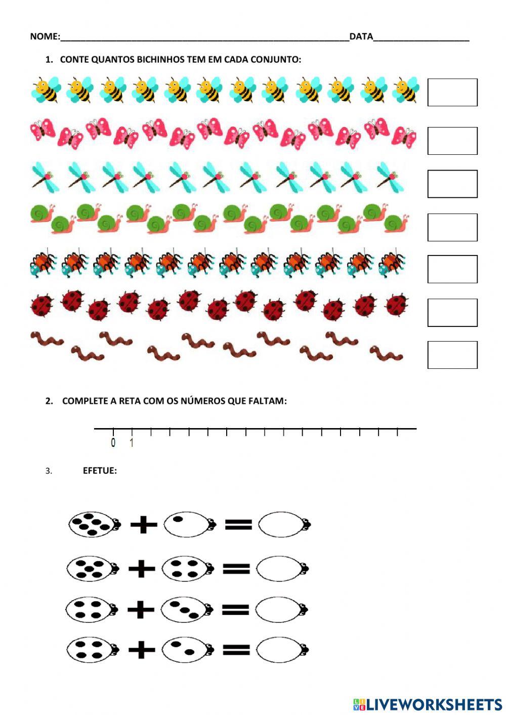 Atividades de matemática com numeros até 20