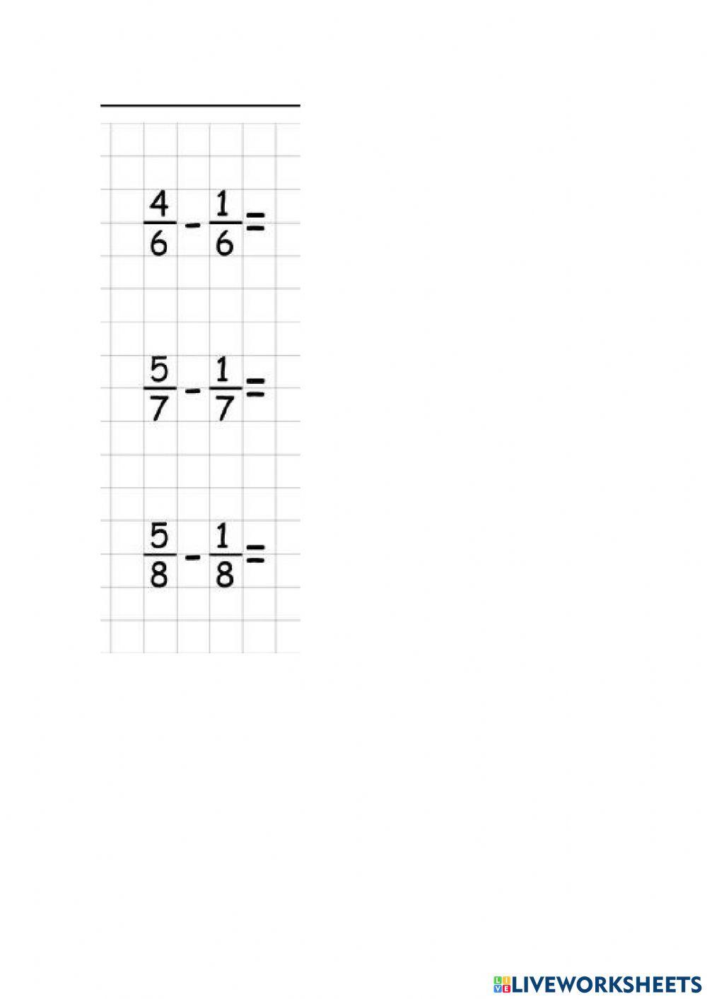 RESTAS DE FRACCIONES DE IGUAL DENOMINADOR