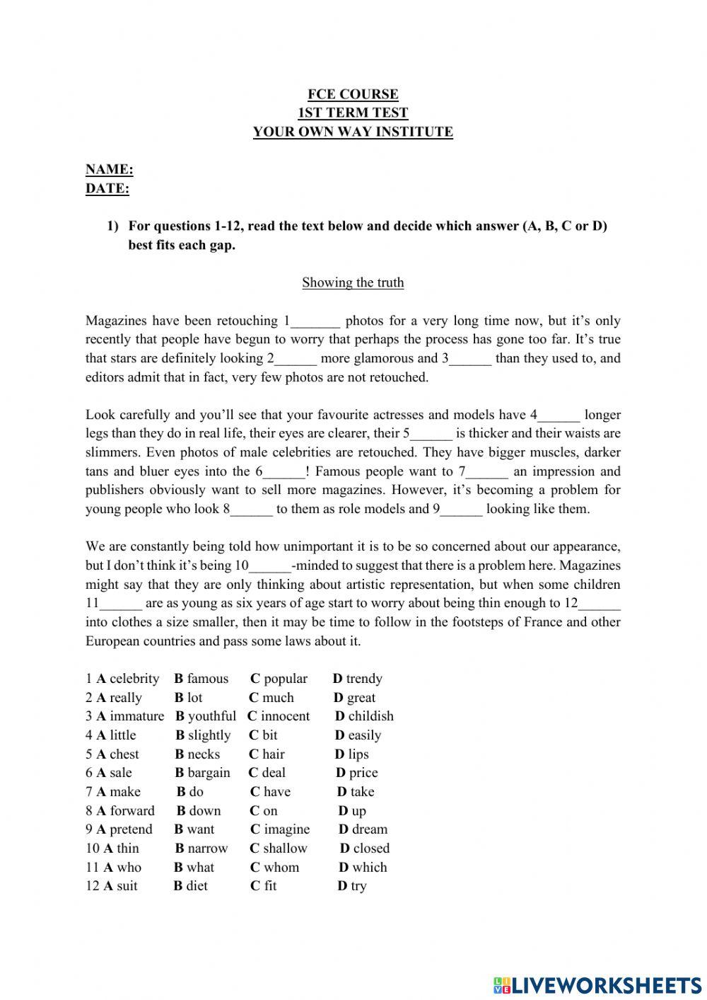 First Certificate Mock Exam