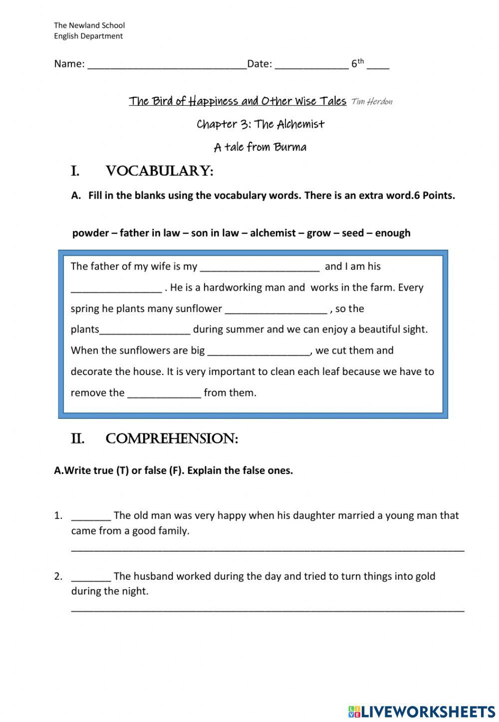 The Alchemist worksheet | Live Worksheets the-alchemist-worksheet-live-worksheets