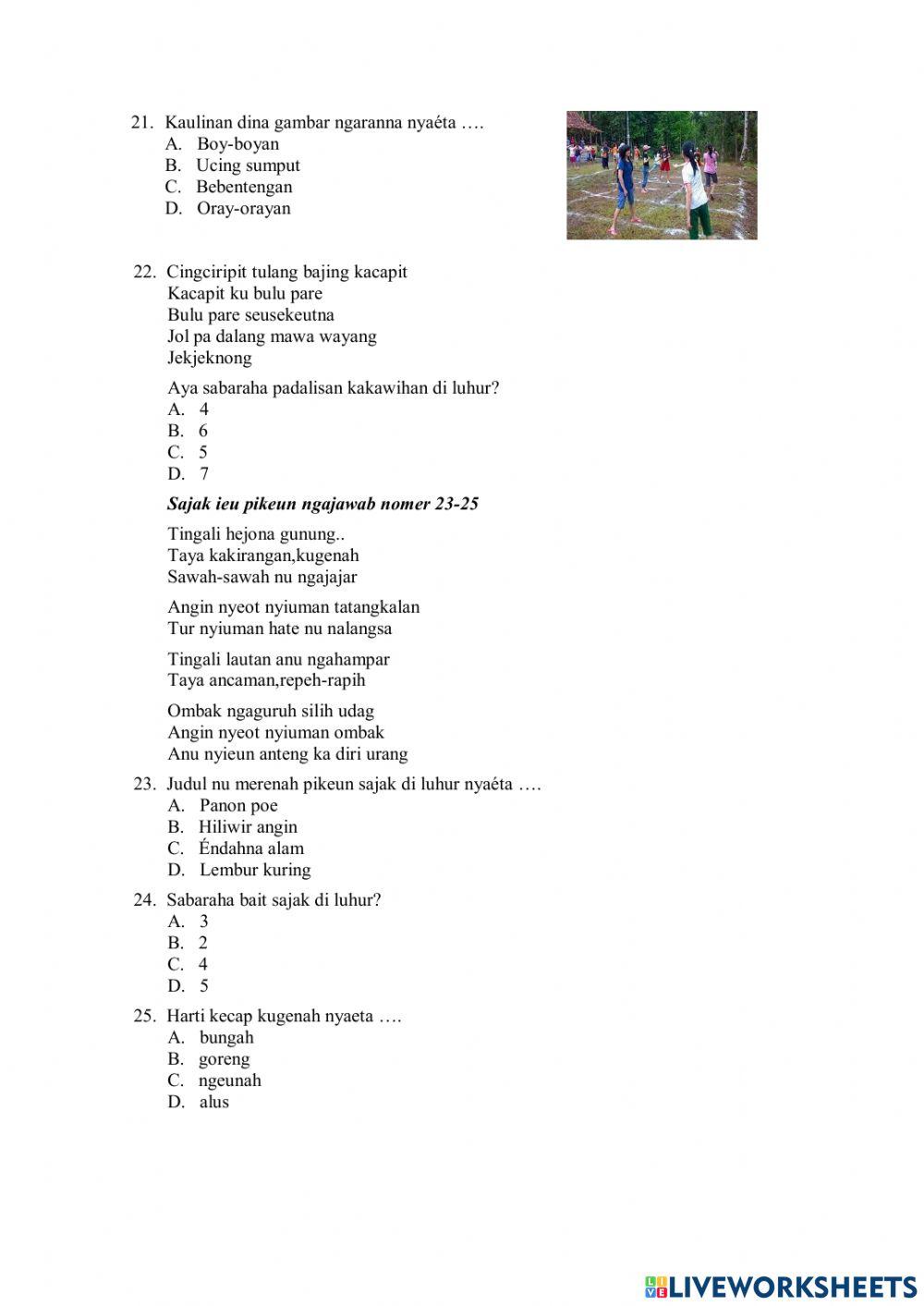 Soal Latihan Ujian Sekolah Bahasa Sunda