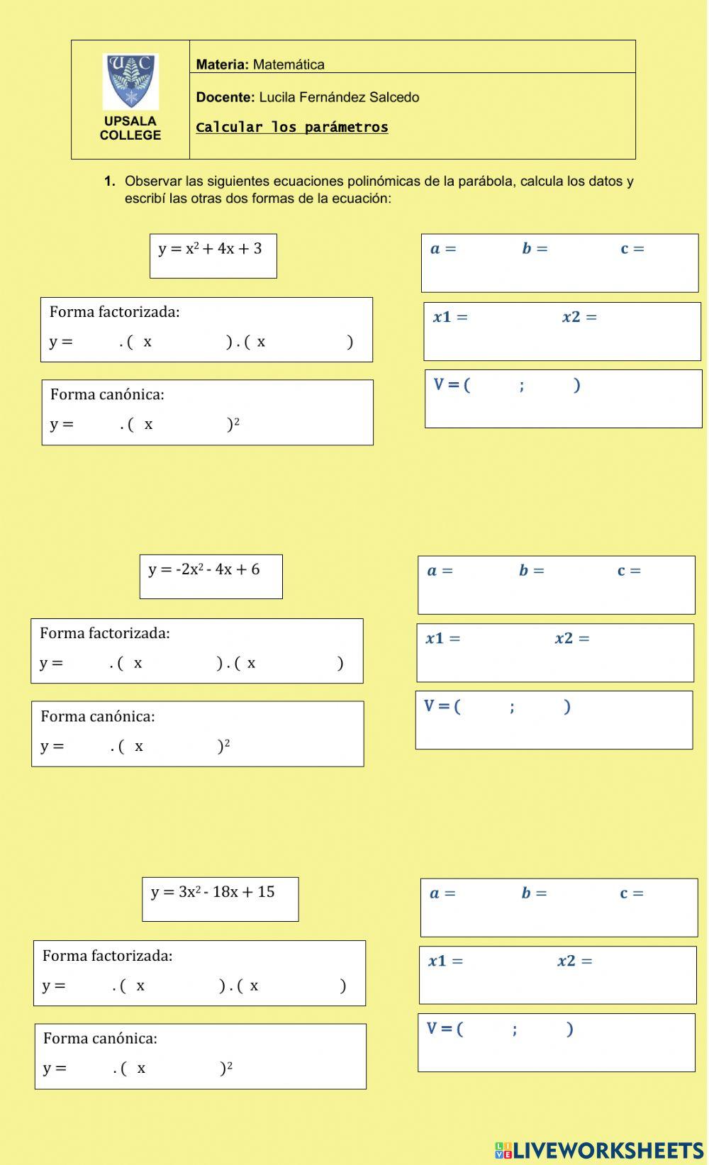 Formas de la parabola