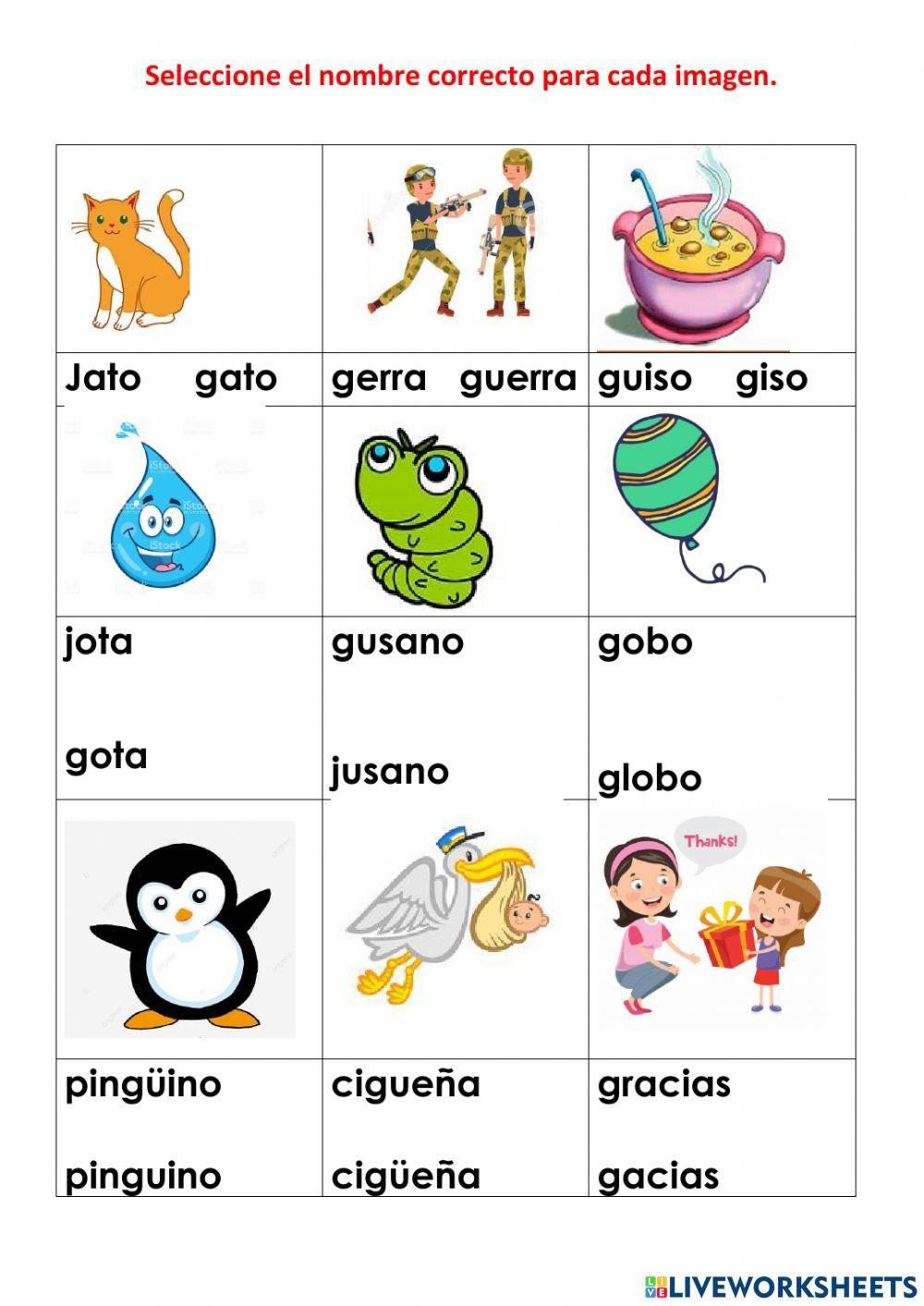 Lectura palabras con G suave worksheet | Live Worksheets