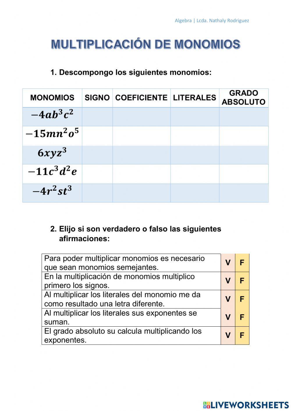 Multiplicación de monomios