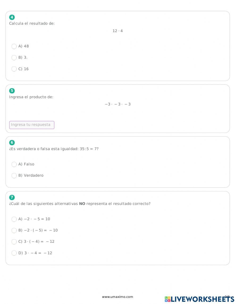 Multiplicación y división de enteros