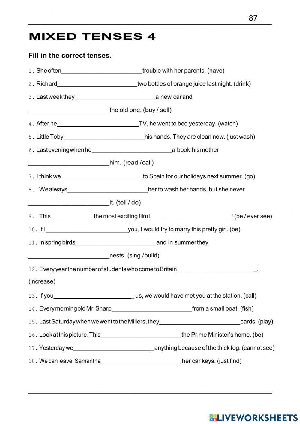 Mixed tenses 4 1051020 | mlenglish01 | Live Worksheets