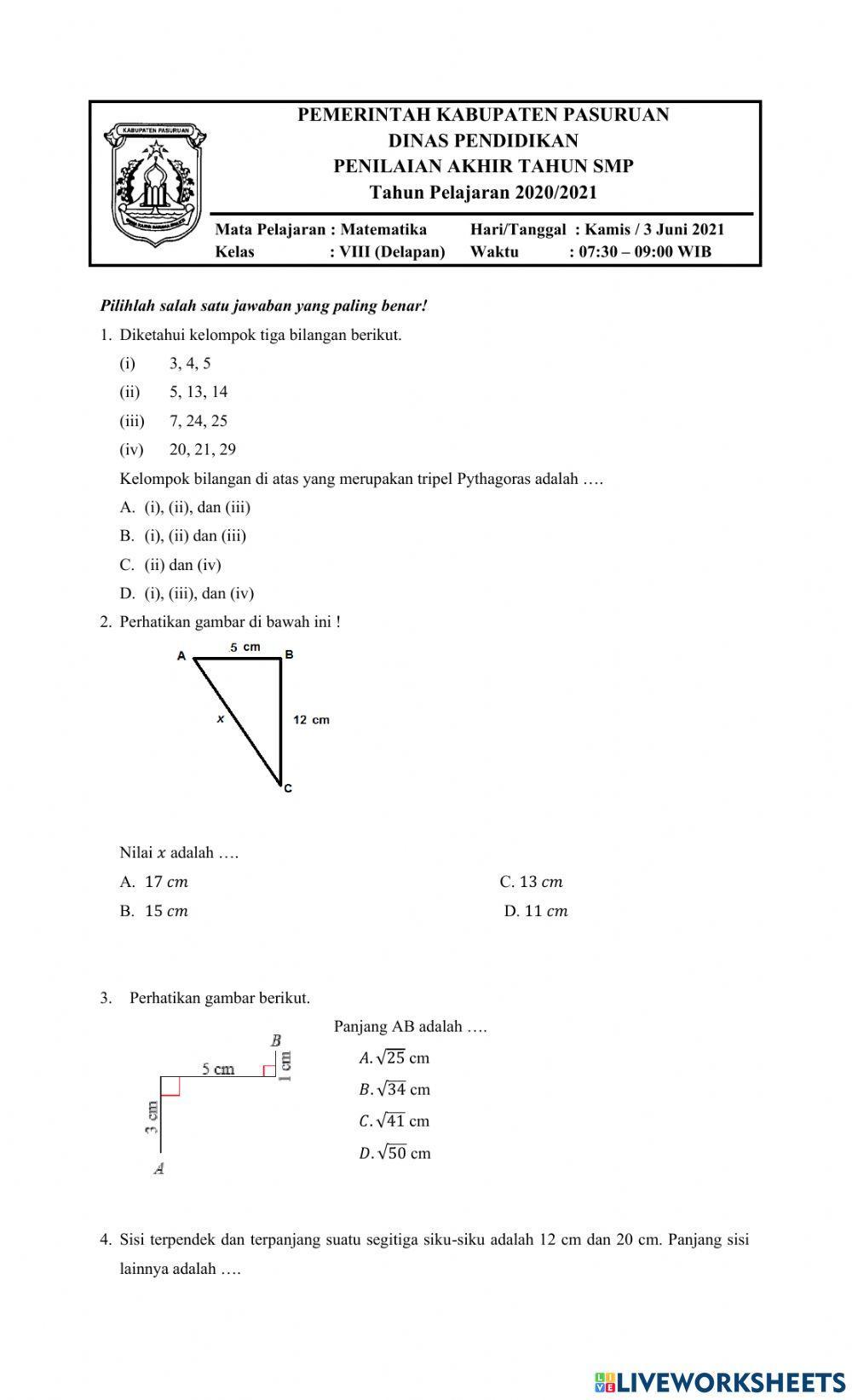 Pat matematika kelas 8