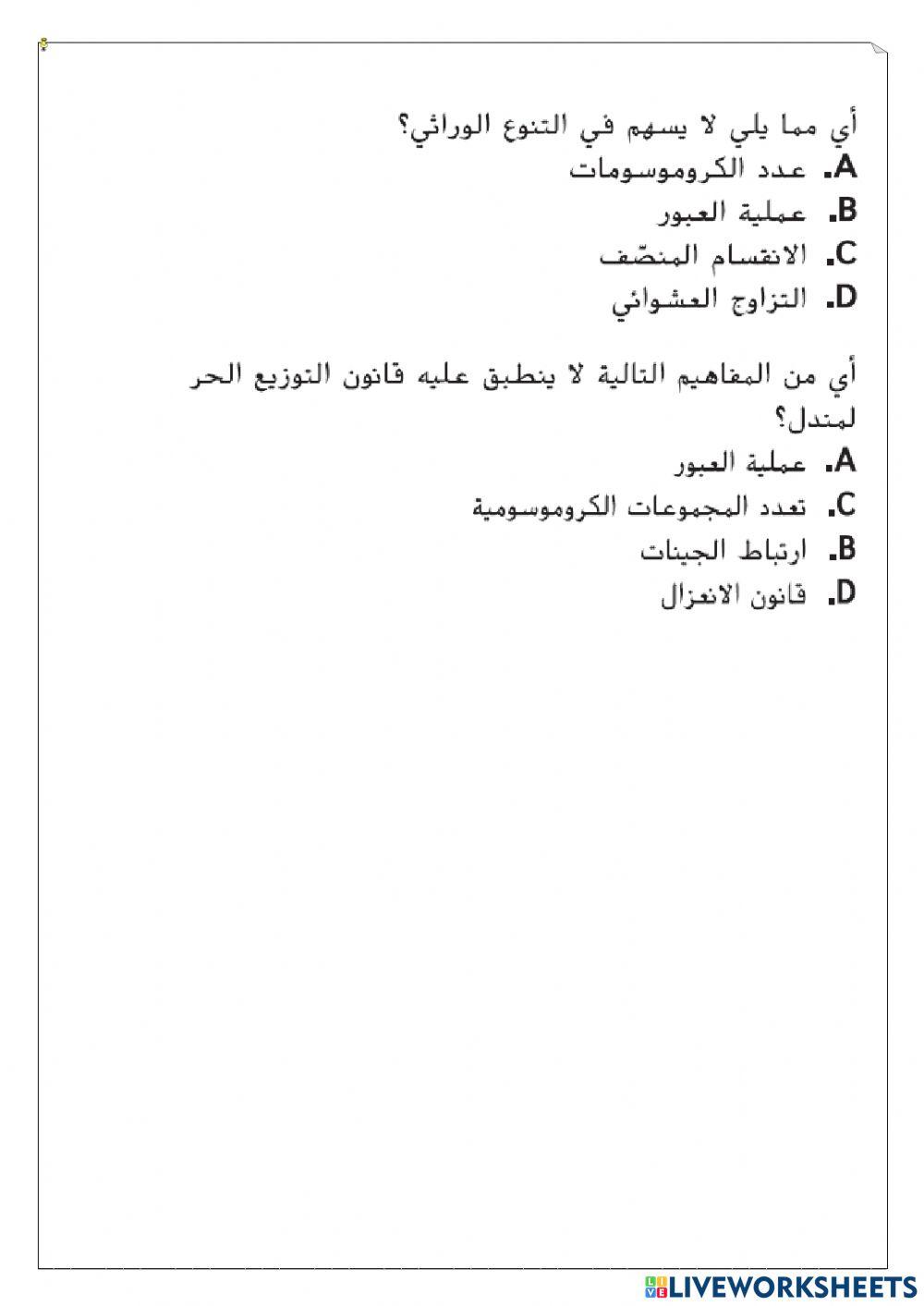 ورقة عمل تفاعلية