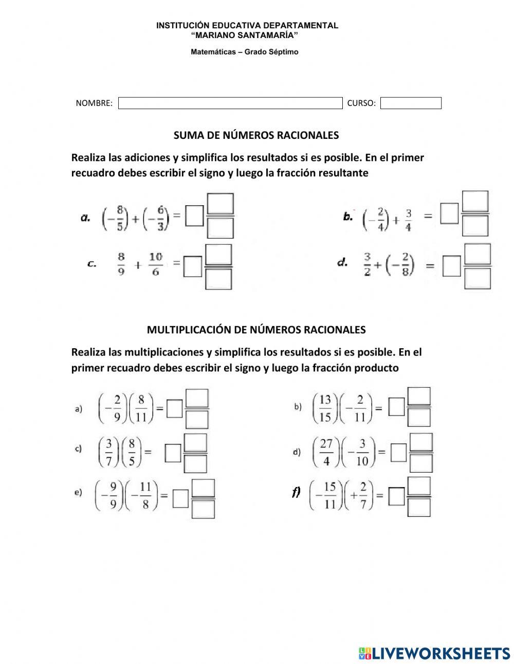 Operaciones con racionales