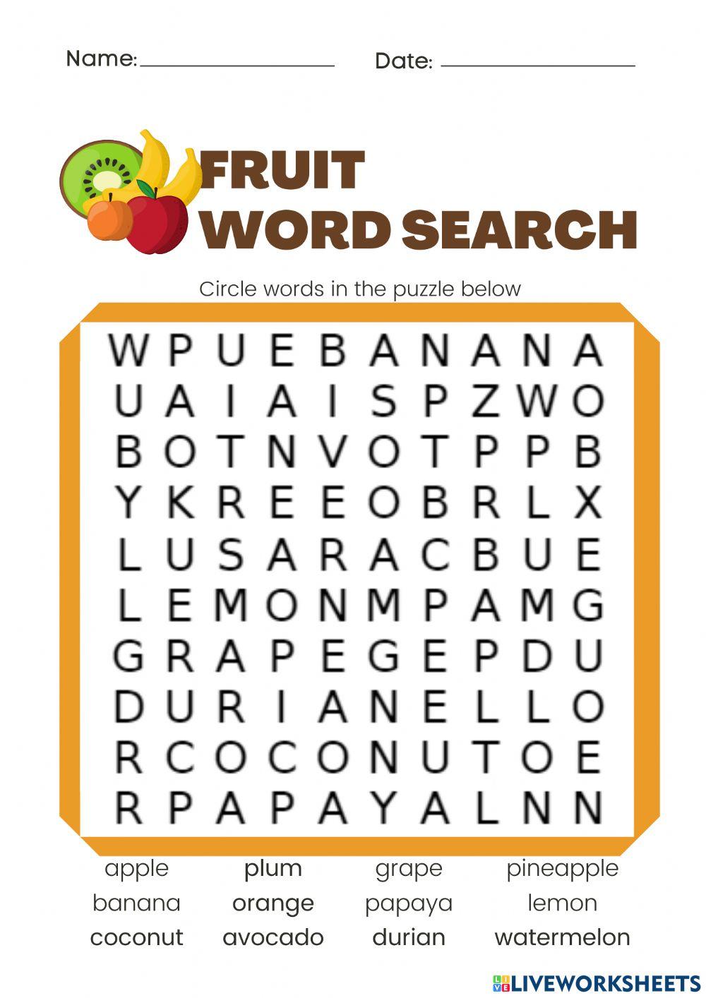 Word search (fruits)