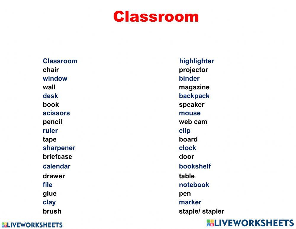 Classroom vocabulary