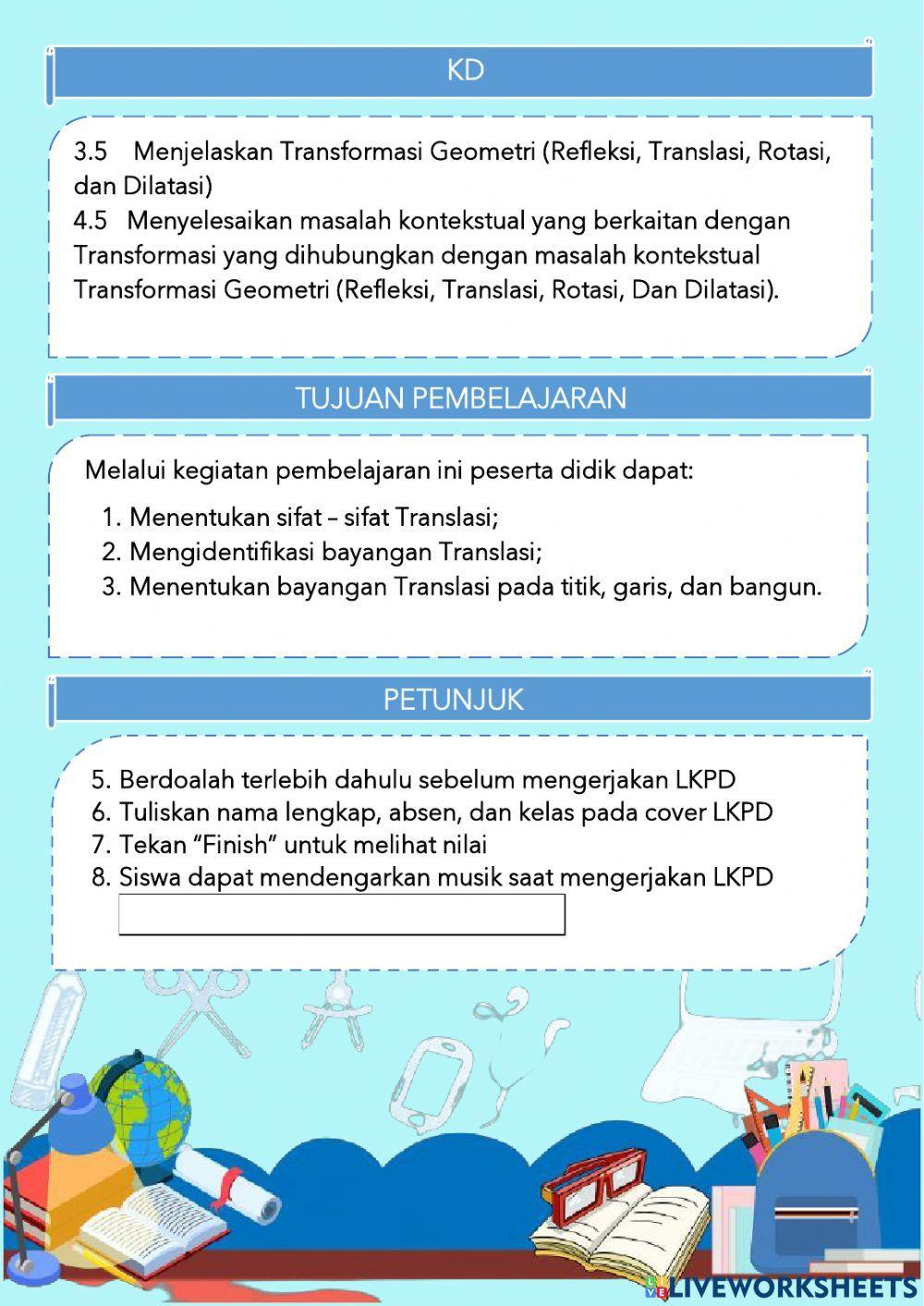 Lkpd transformasi geometri - translasi Lkpd transformasi geometri - translasi