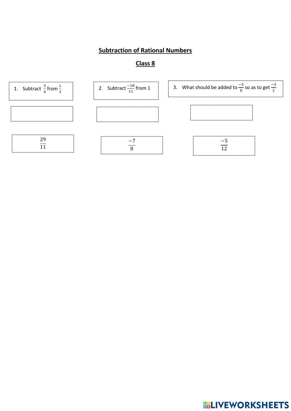 Subtraction of Rational Numbers