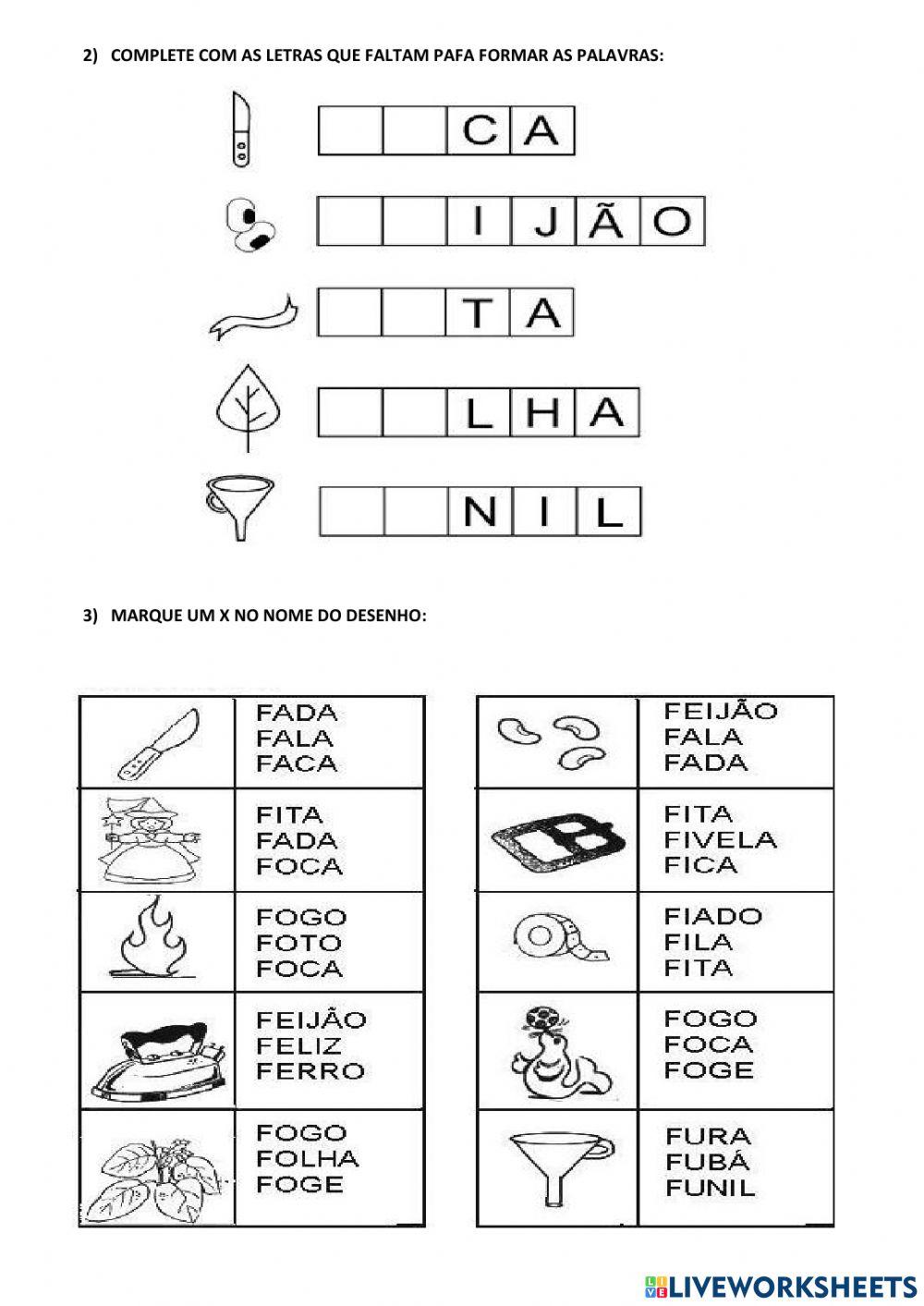 Atividades com a família silábica do f