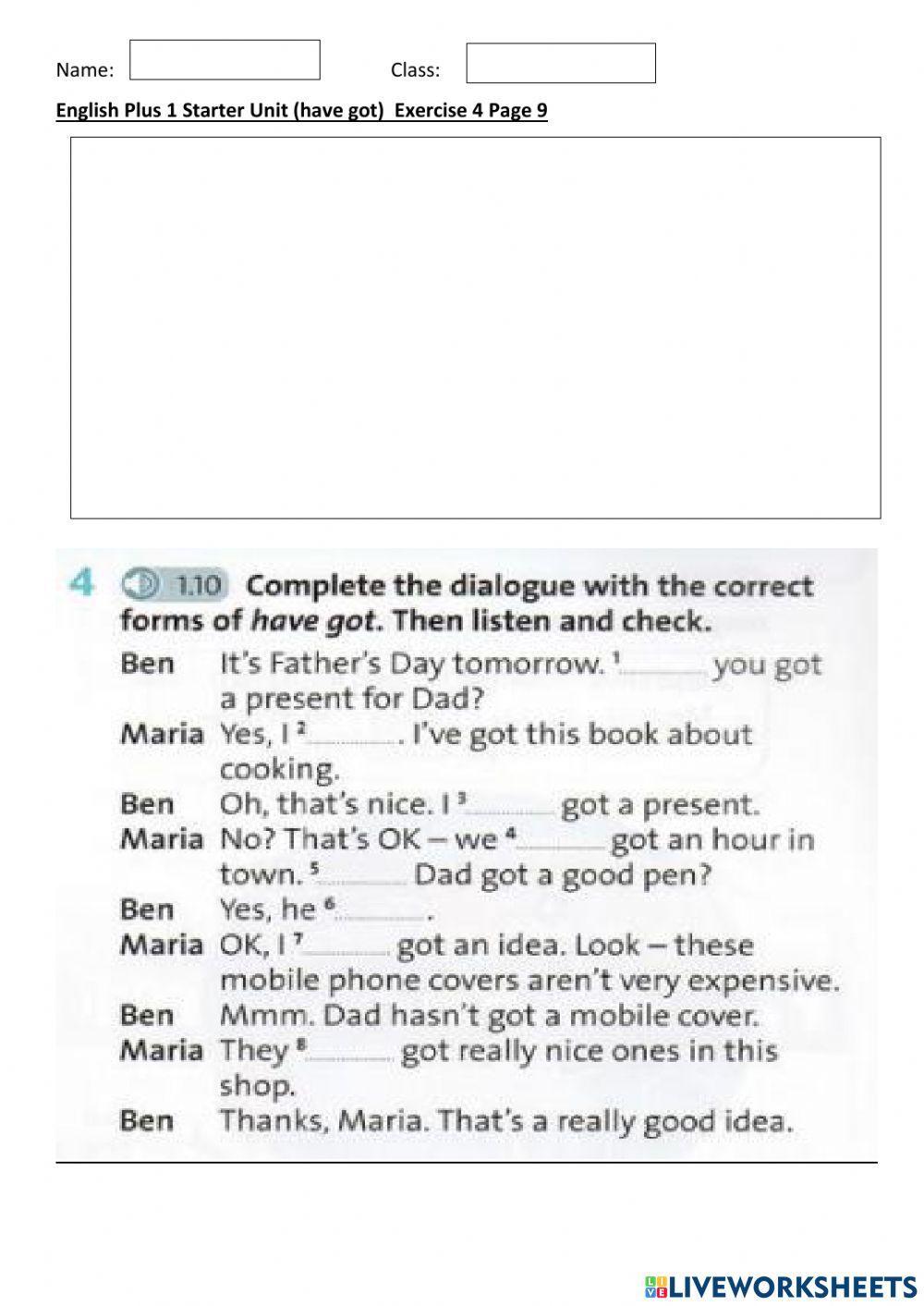 English Plus 1 Starter Unit Language Focus Exercise 4 page 9