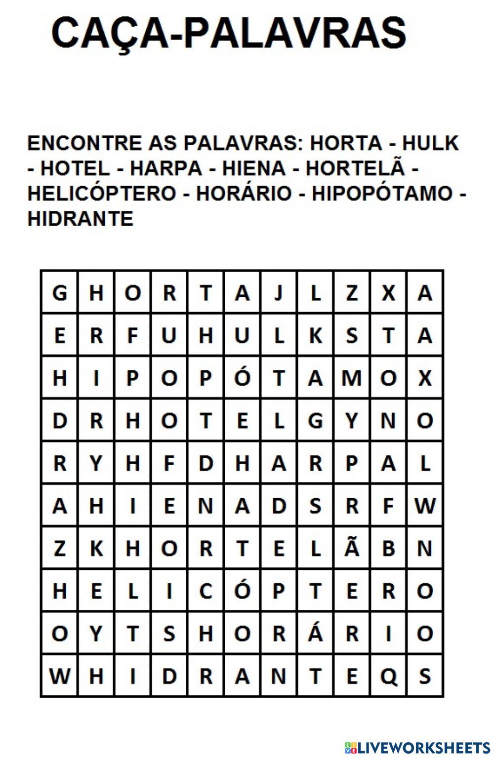 Caça palavras com H