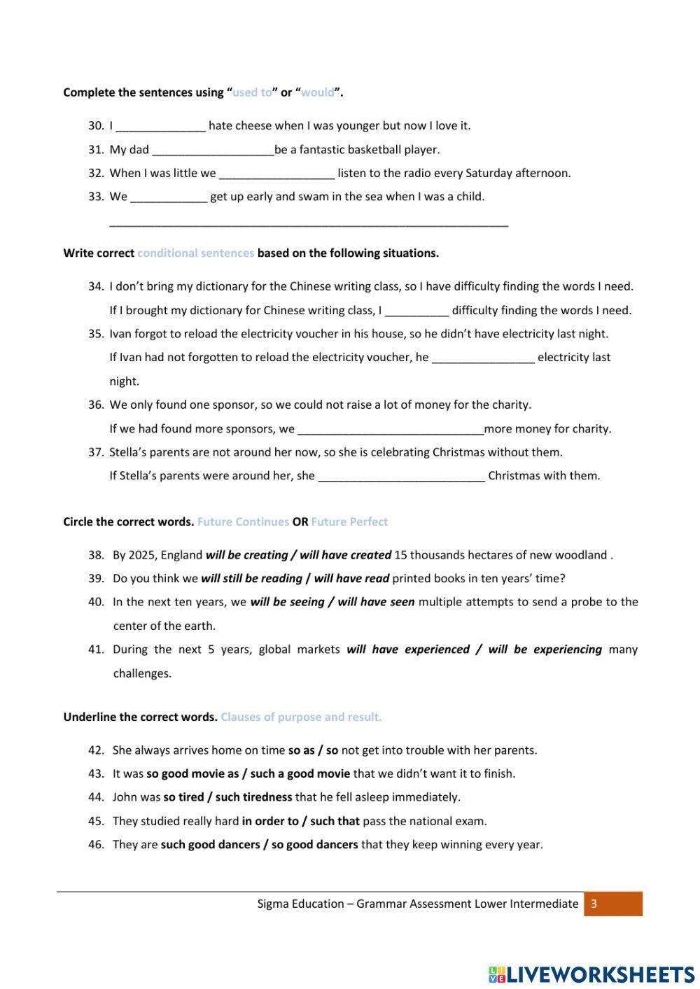 J2 Lower Int - Grammar Assessment