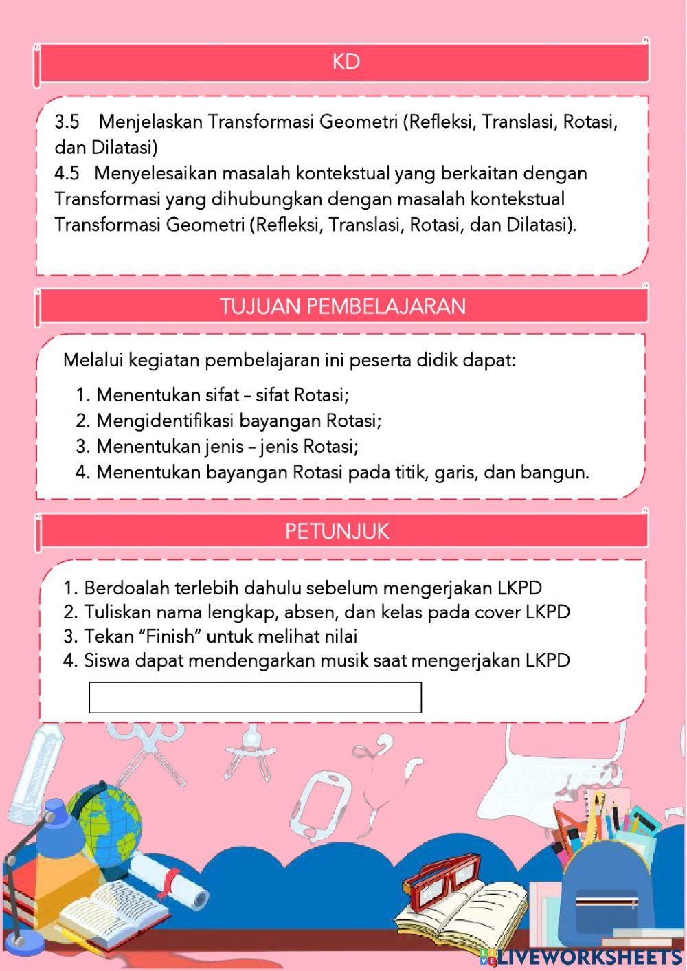 Lkpd transformasi geometri - rotasi Lkpd transformasi geometri - rotasi