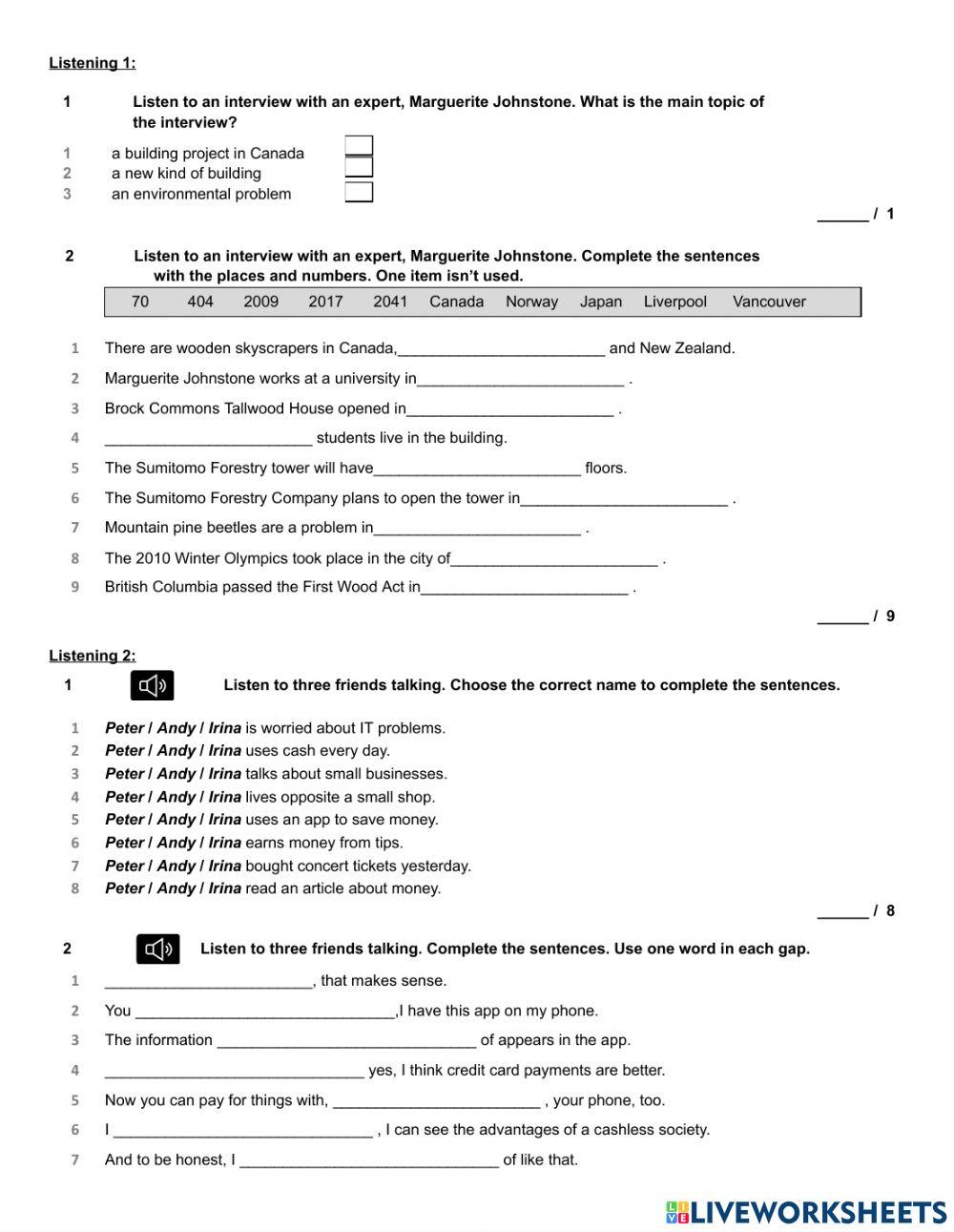 B1 READING AND LISTENING TEST 3