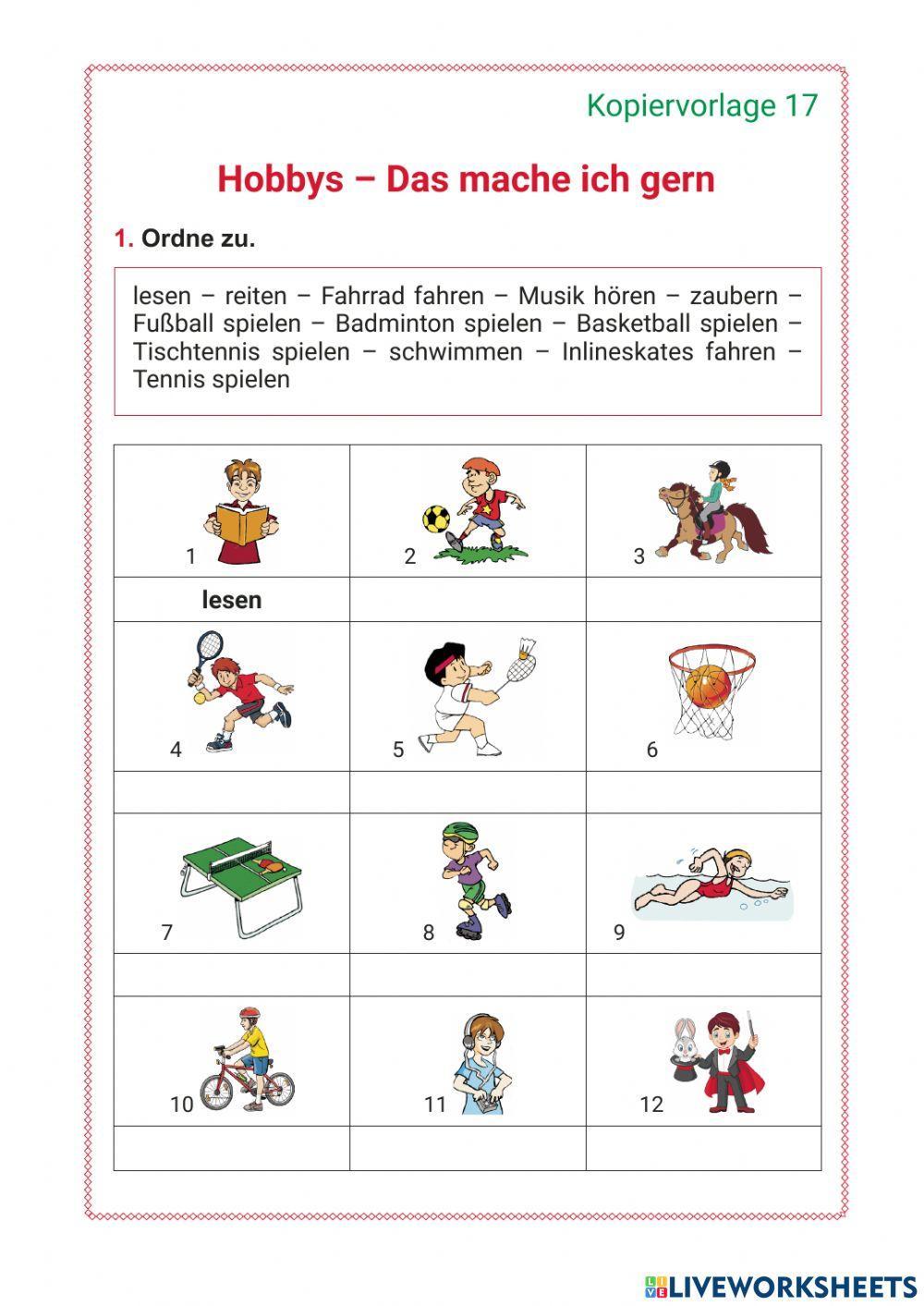 Kopiervorlage 17, Freizeit