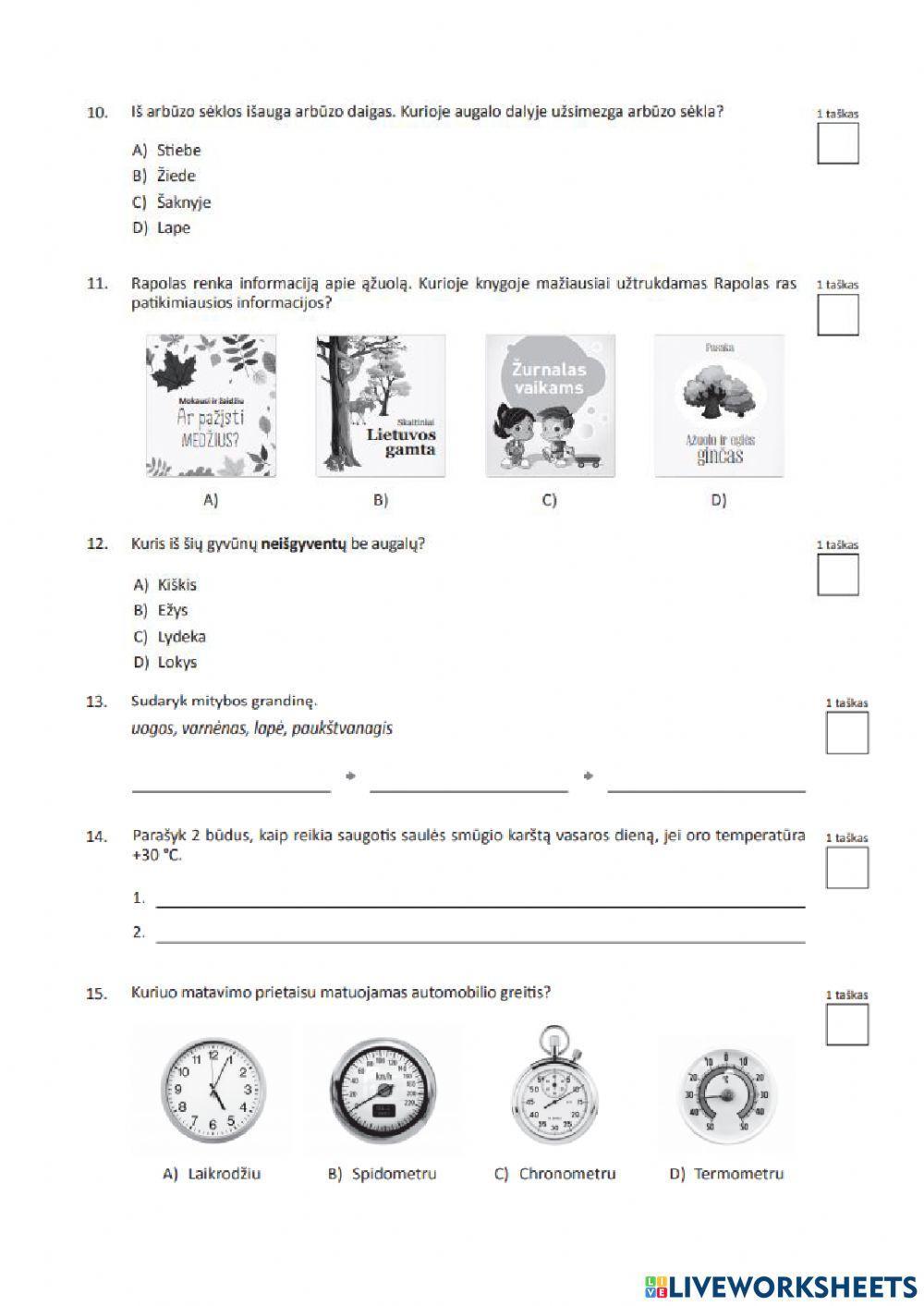 Ema diagnostinis pasaulio pažinimo testas 3 klasė