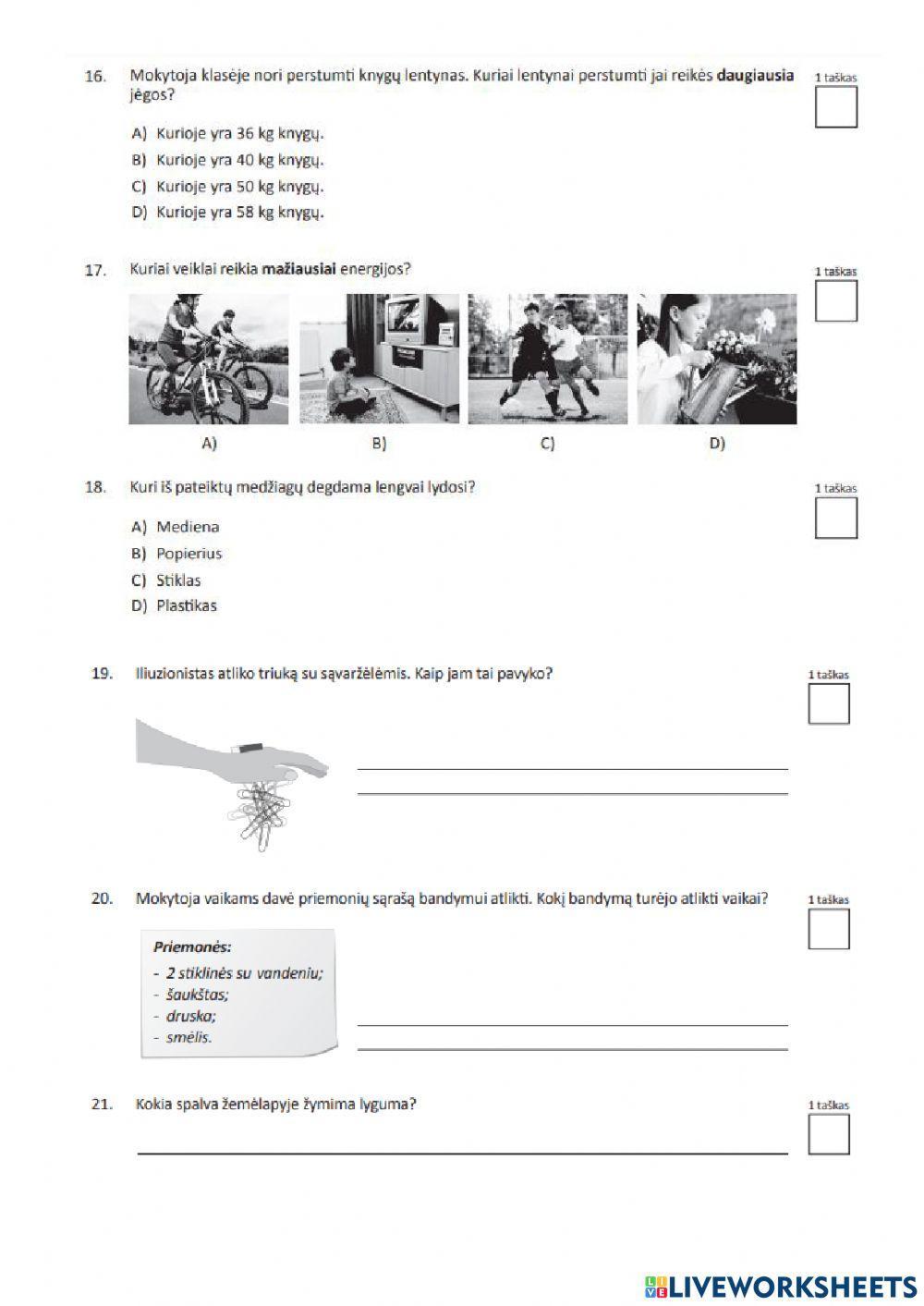 Ema diagnostinis pasaulio pažinimo testas 3 klasė