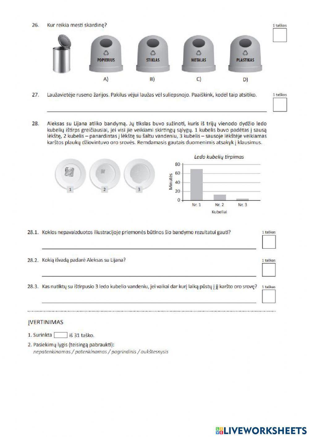 Ema diagnostinis pasaulio pažinimo testas 3 klasė