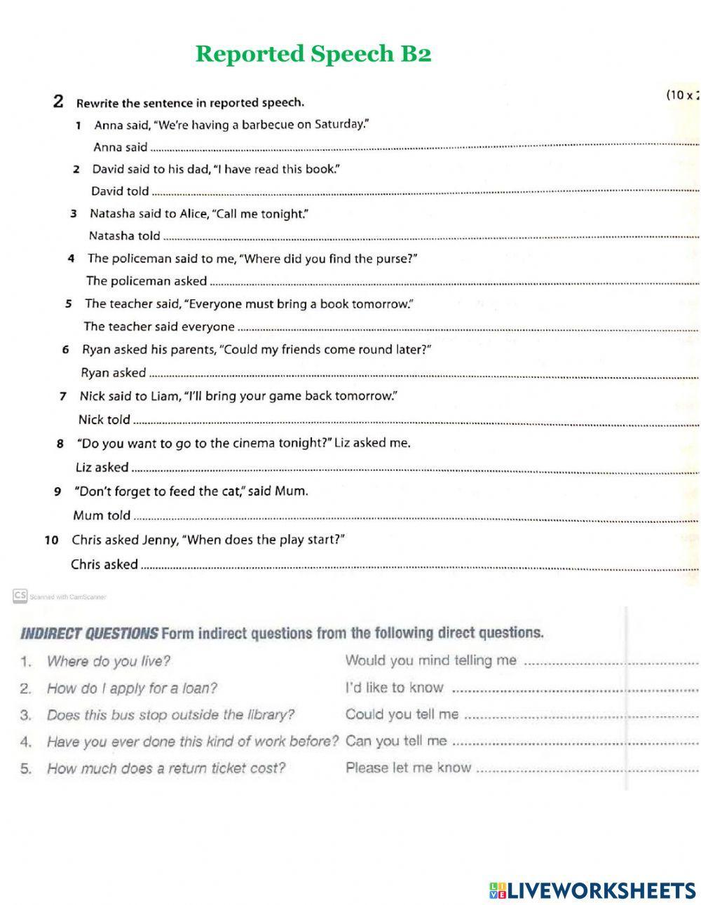 1038908 reported speech b2 id dafni liveworksheets
