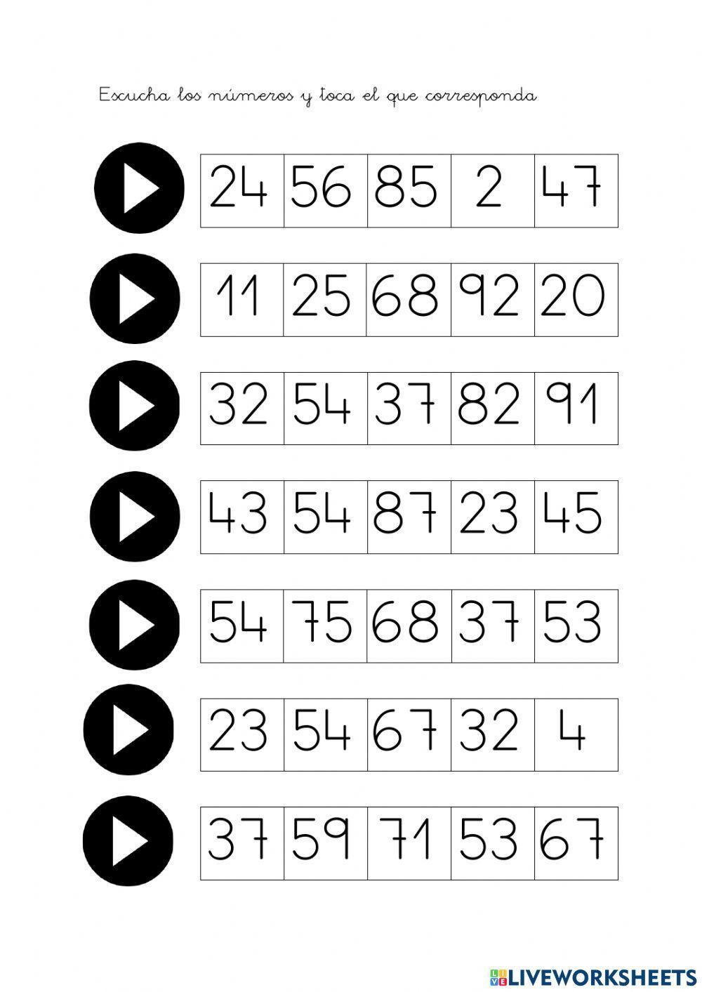 Reconocer números hasta el 100