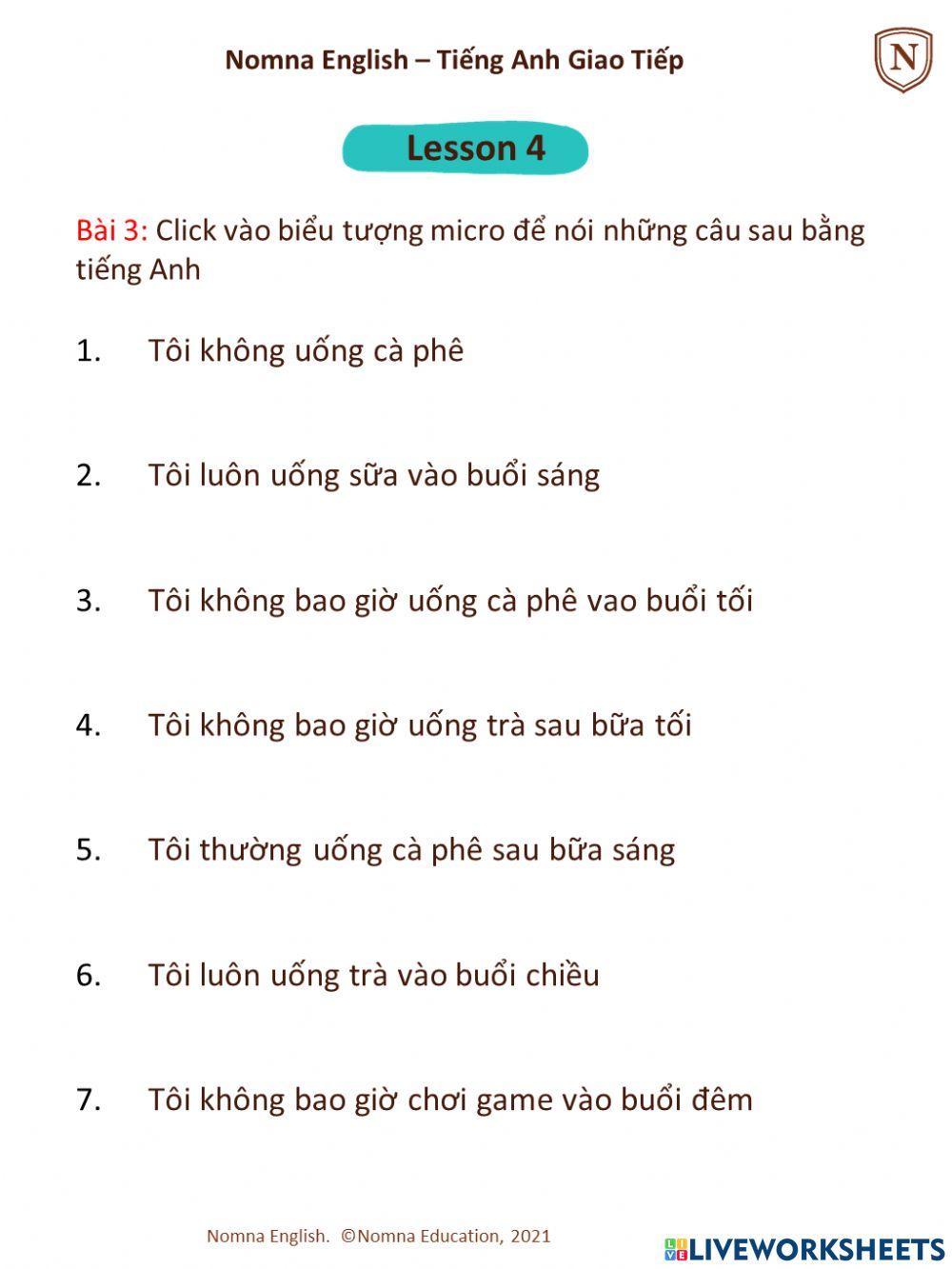 Nomna English - Lesson 4 - Bai tap 3