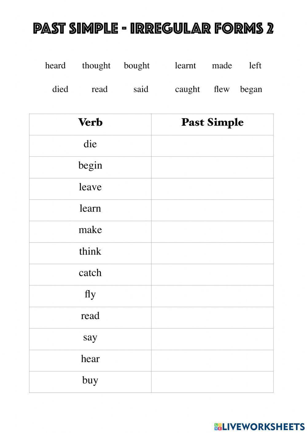 Past simple forms 2 - easy