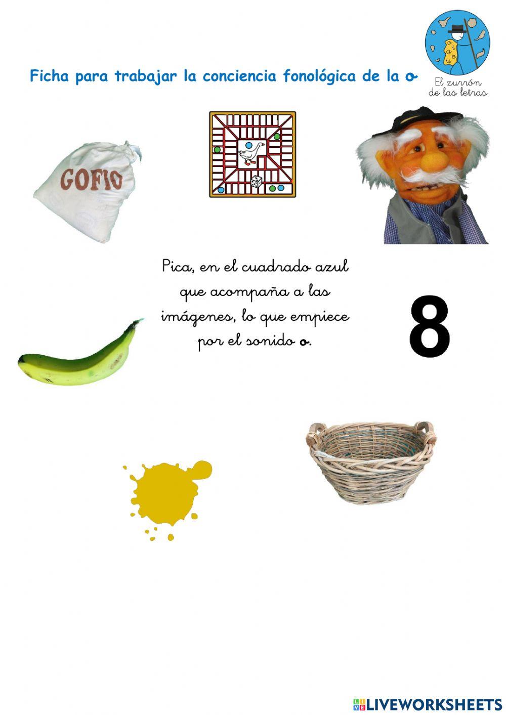 Ficha interactiva para trabajar conciencia fonológica del sonido “o” (El zurrón de las letras)