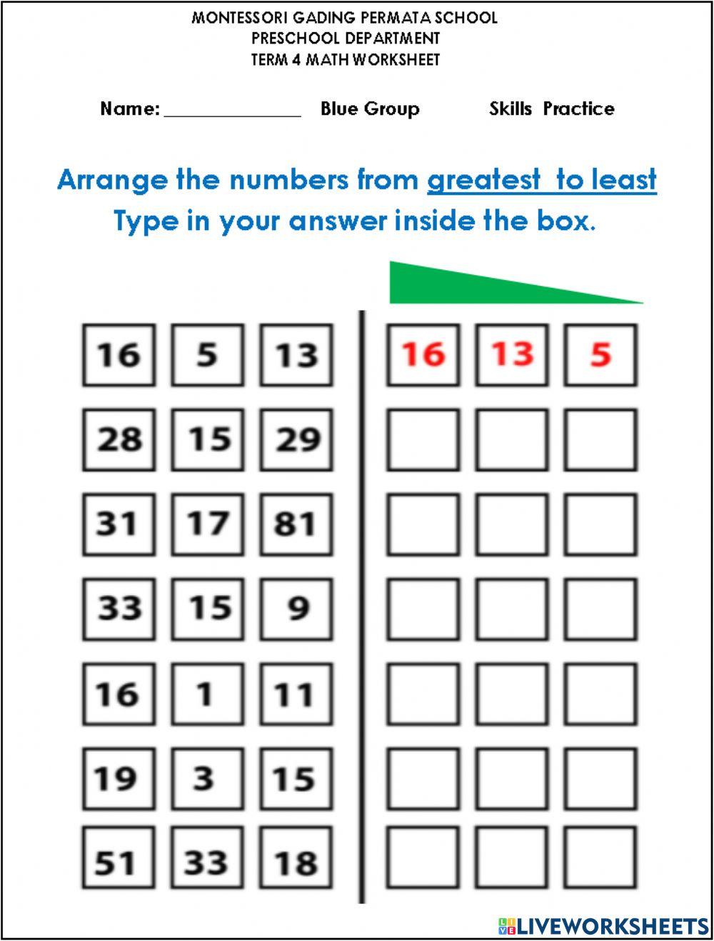 6610242 | Arranging numbers from Greatest to Least