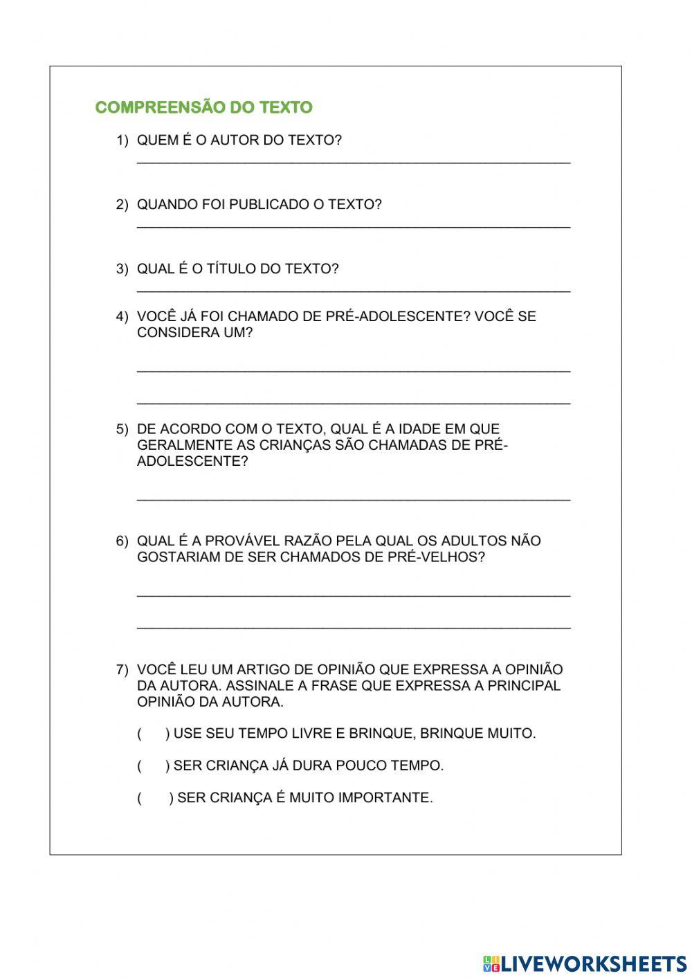 Interpretação de texto - artigo de opinião