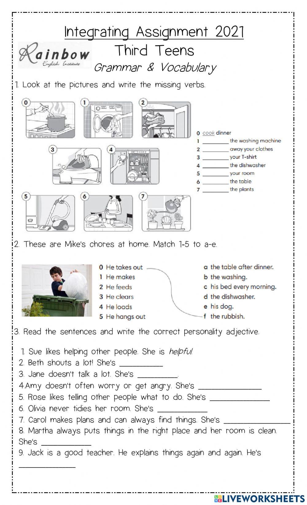 Grammar vocabulary 3rd Teens worksheet | Live Worksheets