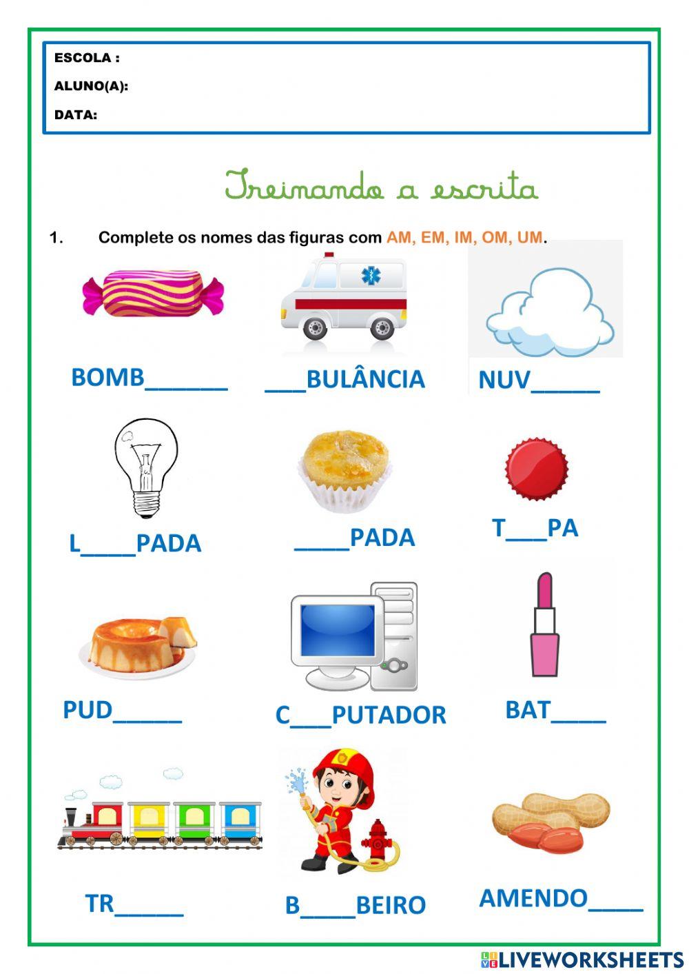 Atividade com m pós vocálico