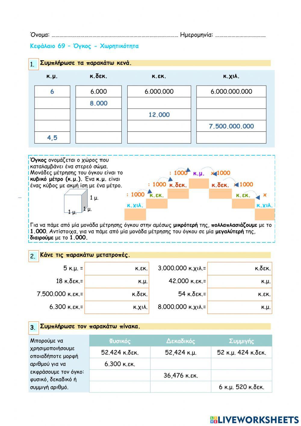 Κεφάλαιο 69 - Όγκος - Χωρητικότητα