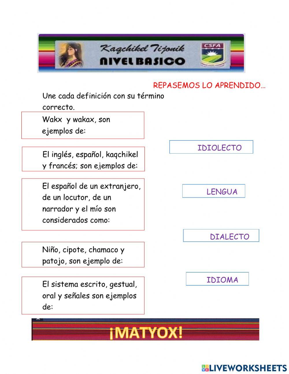 Idioma, dialecto, lengua e idiolecto.