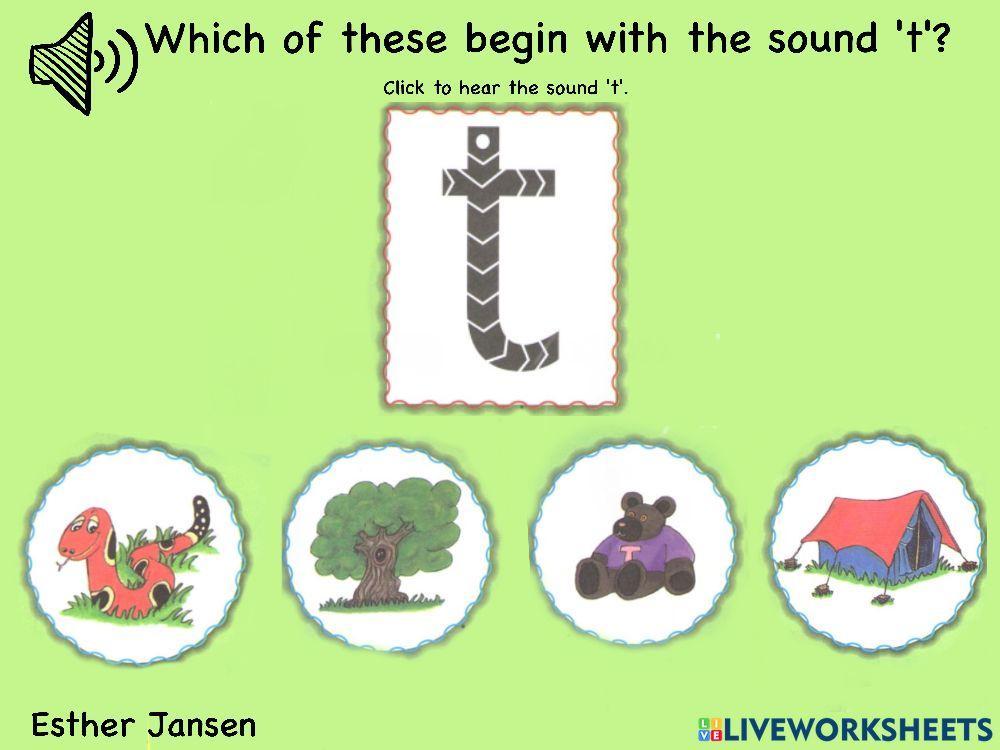 Jolly Phonics: Which of these things begin with the sound 't'?