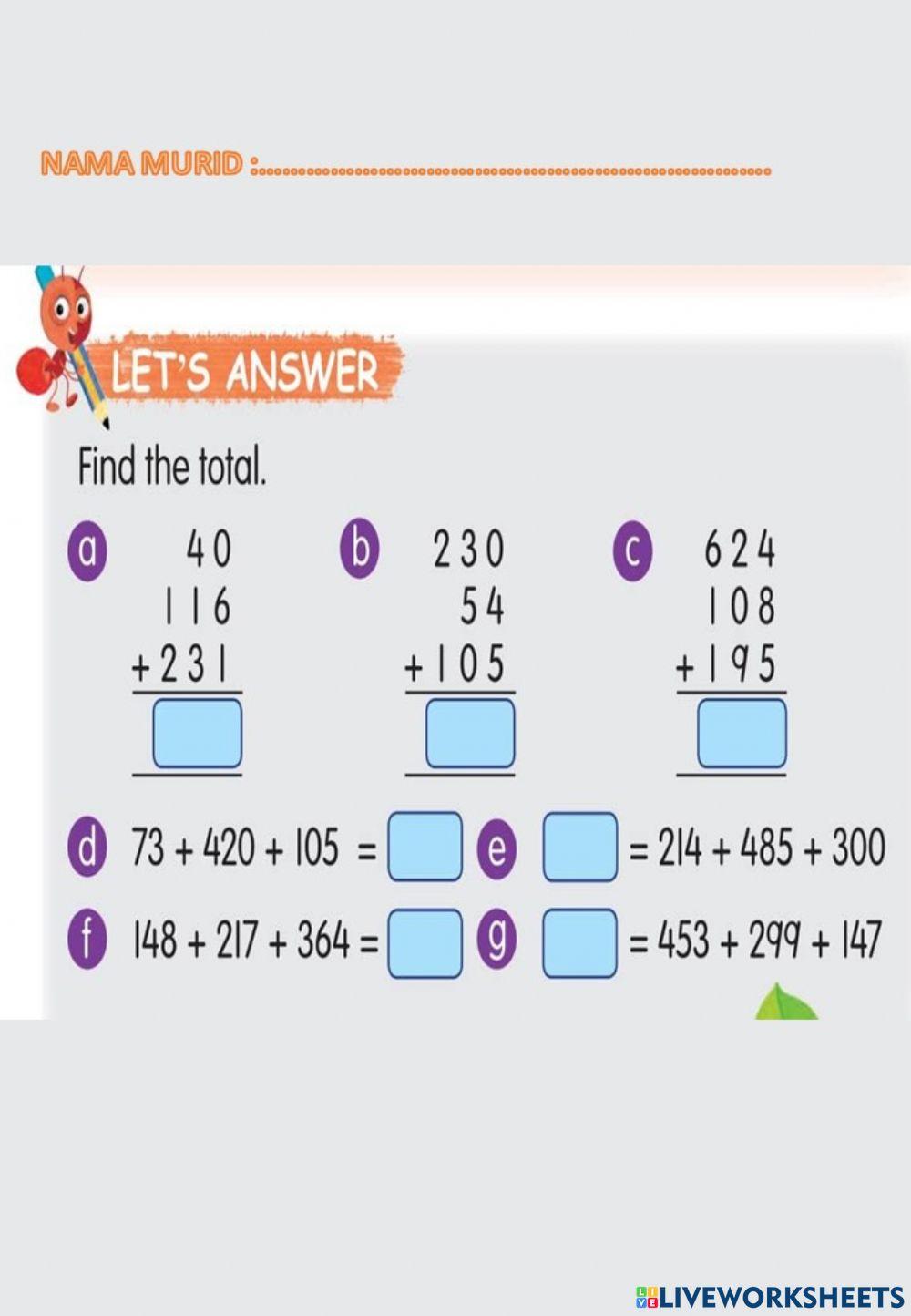 Add Three Numbers (With regrouping)