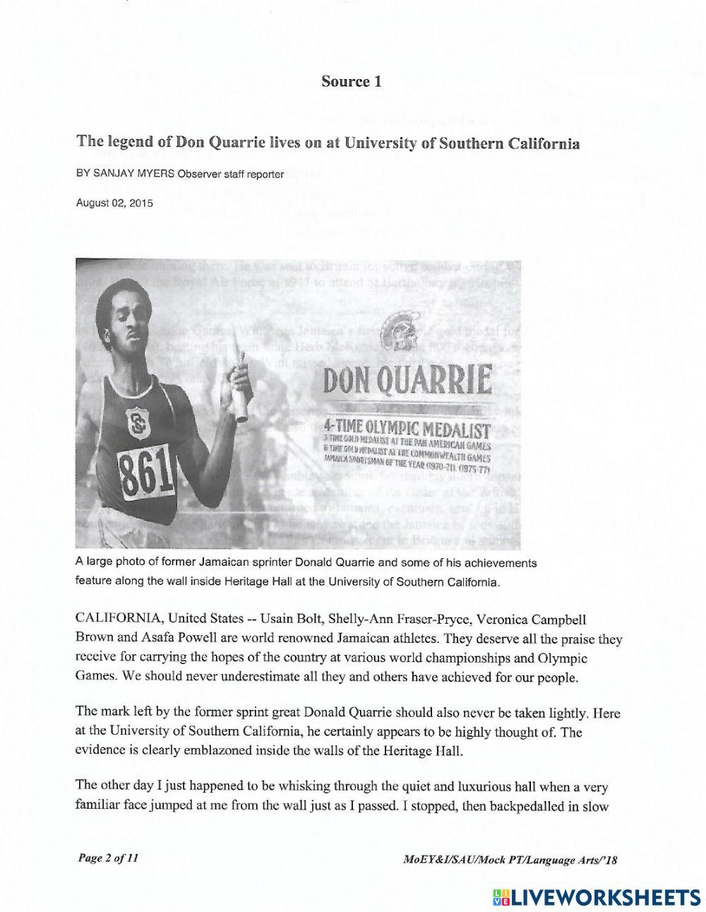 Language Arts Performance Task - Year 5 - 2018