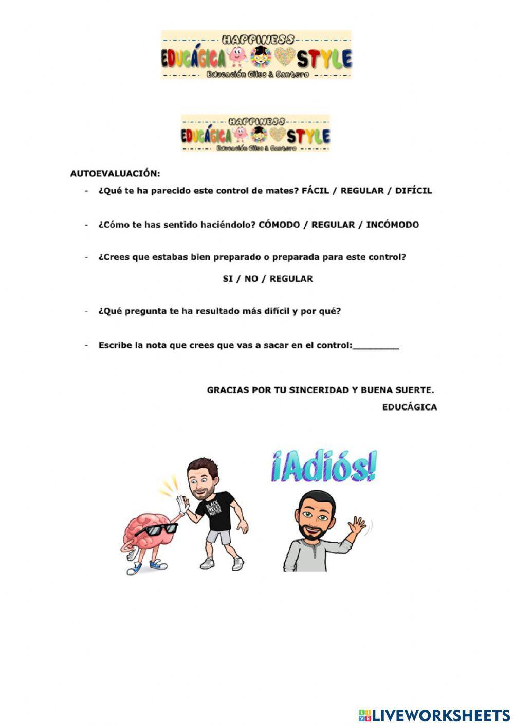 Control mates 6º - Números enteros