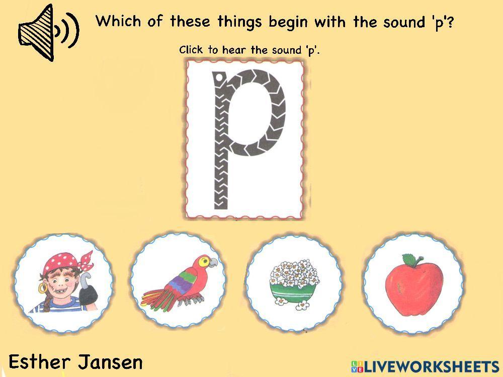 Jolly Phonics: Which of these things begin with the sound 'p'?