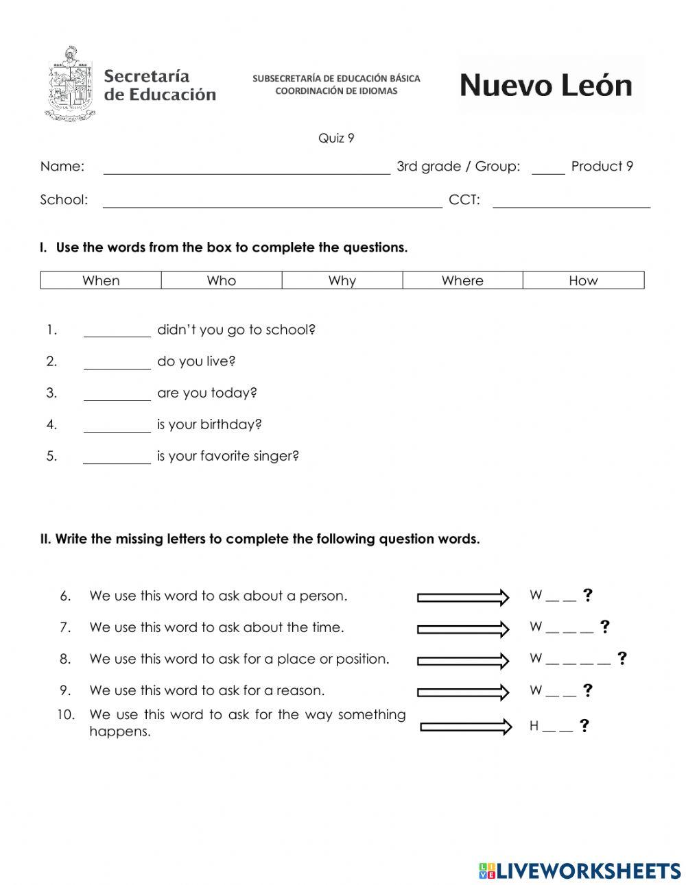 May Quiz - Third Grade