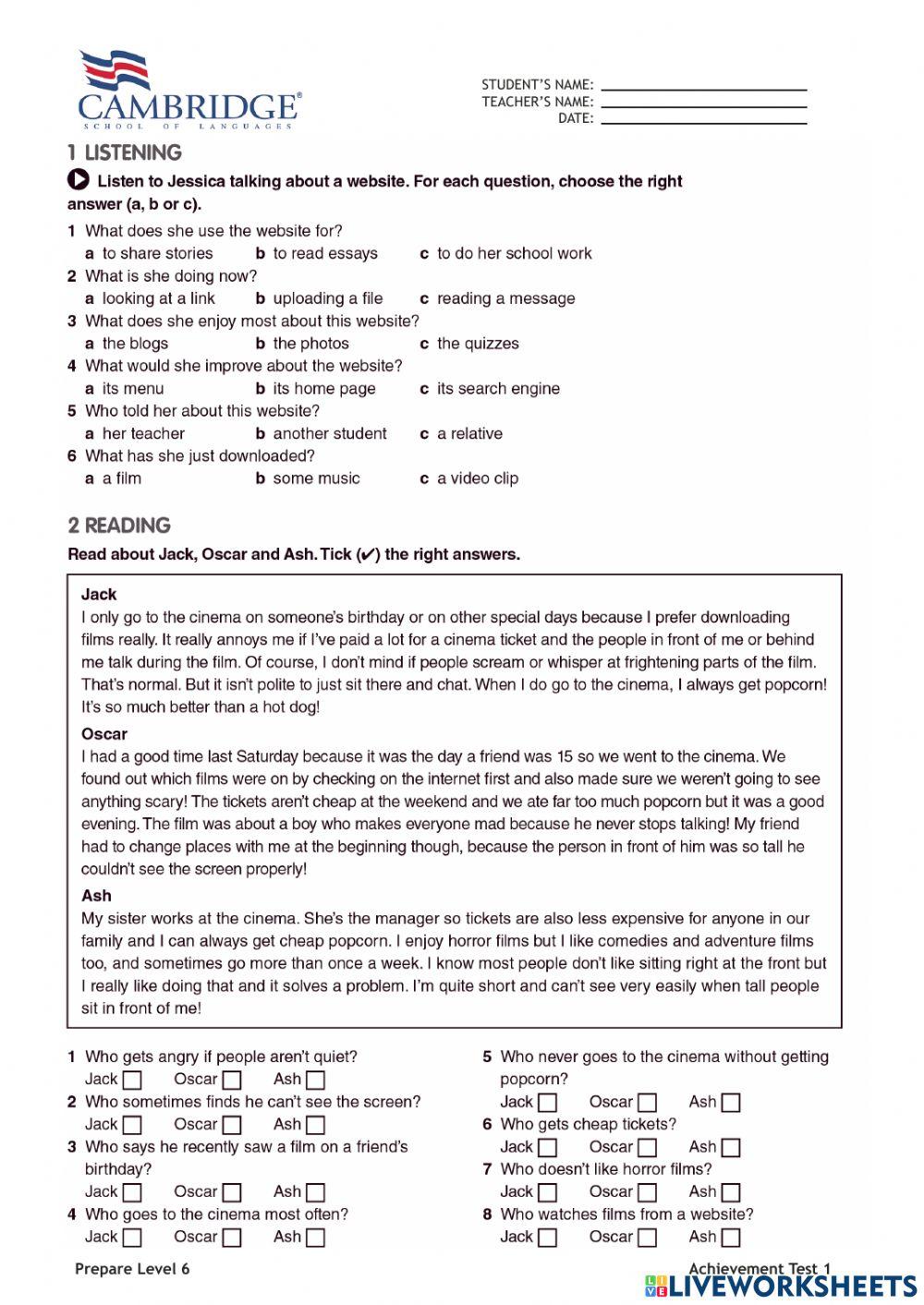 Achievement tes… | Free Interactive Worksheets | 6611199