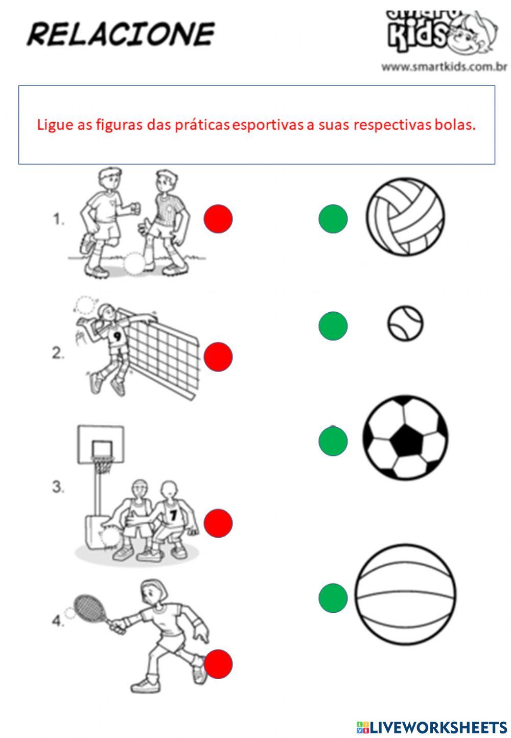 Ligue as figuras das práticas Práticas esportiva as suas respectivas bolas.