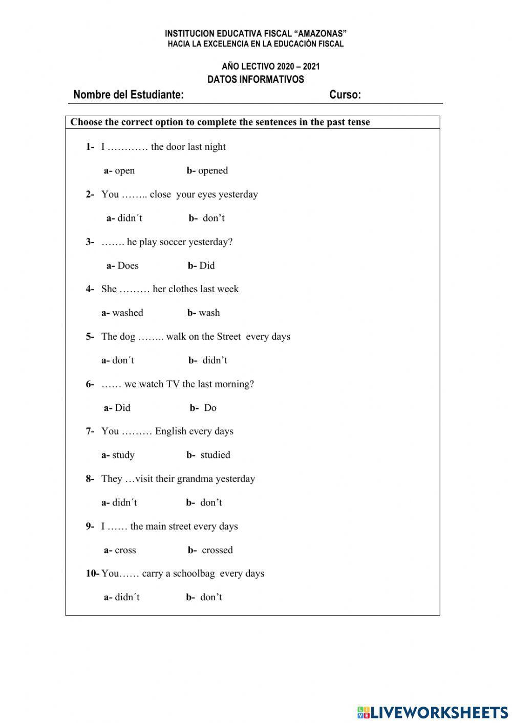 Affirmative and negative sentences in past tense