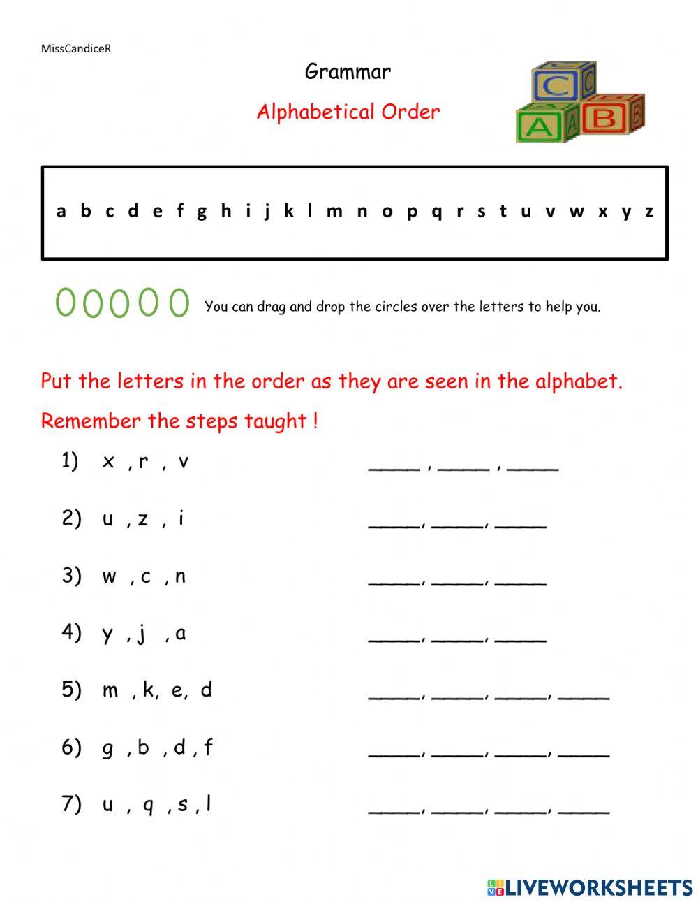 Alphabetical order Alphabetical order