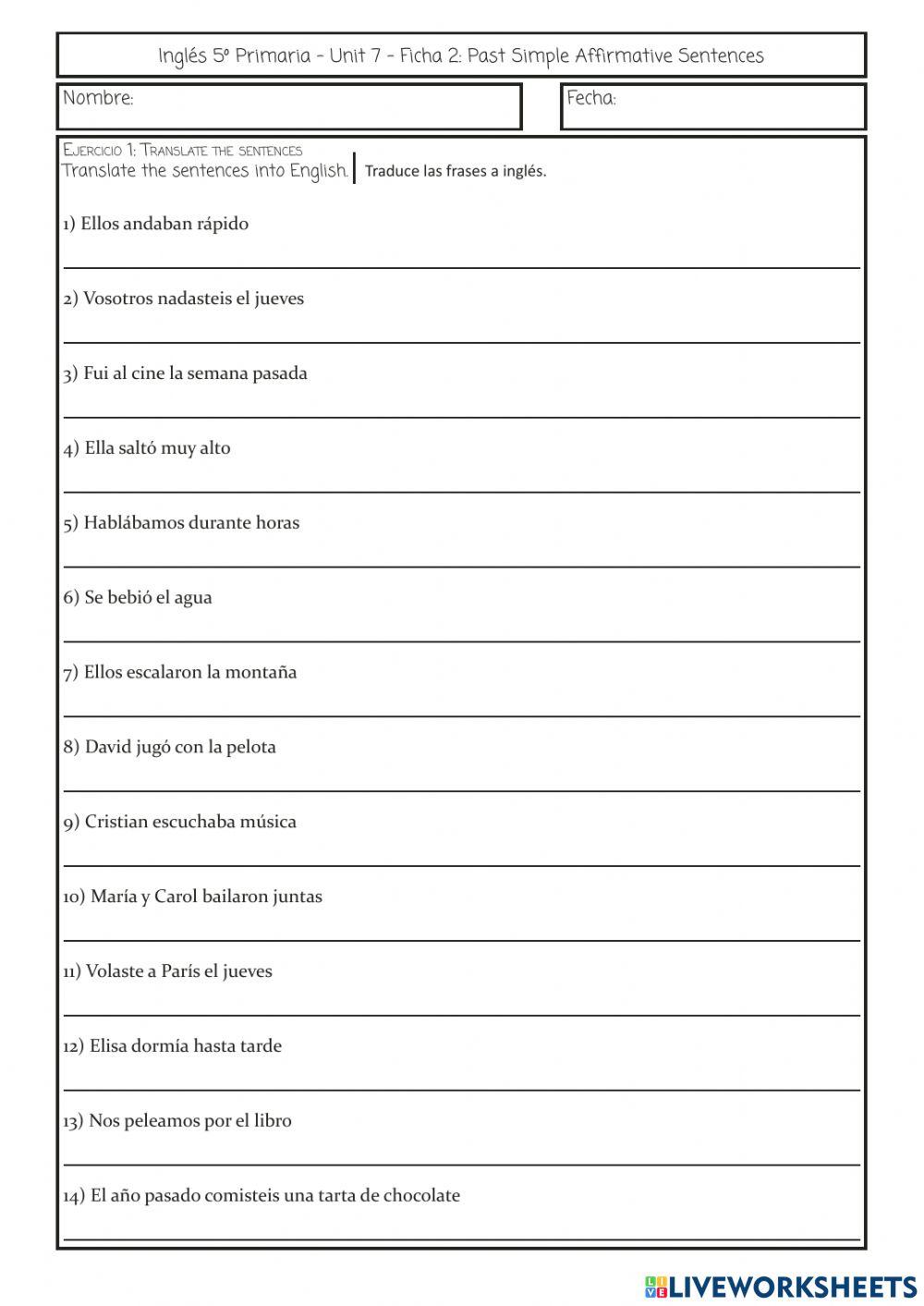 Past simple affirmative sentences